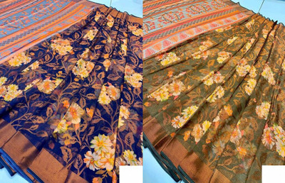 Sanjana Silk Floral Print Maheshwari Brasso Saree(Pack of 2, Multicolor)
