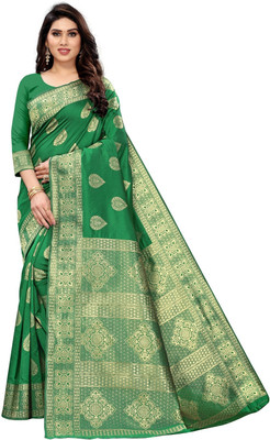 kevami fashion Geometric Print Kanjivaram Tussar Silk Saree(Green)