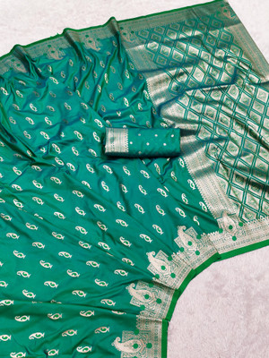 KRIYANSH Printed Banarasi Cotton Blend Saree(Light Green)