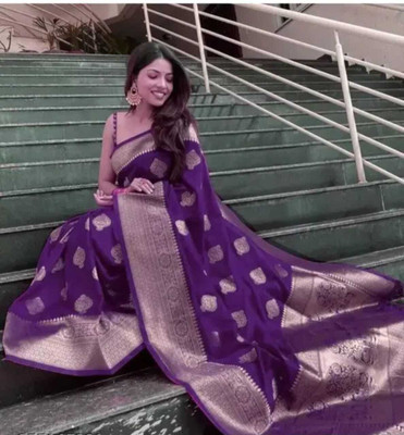 SHREE SHUBH ENTERPRISE Woven Banarasi Jacquard Saree(Purple)