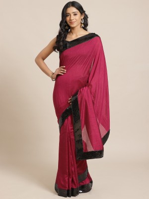 Ratnavati Embellished, Solid/Plain Bollywood Silk Blend Saree(Magenta)