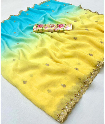 Zari and Ziba Ombre Bollywood Jimmy choo Saree(Yellow)