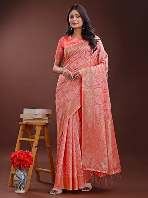 Tasrika Woven Kanjivaram Cotton Silk Saree(Orange)