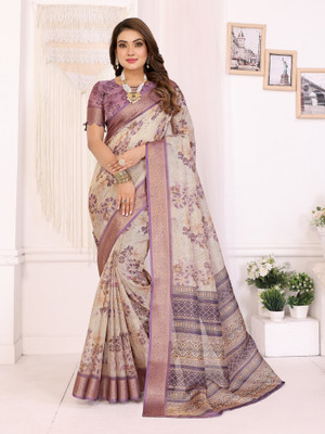 Divastri Printed Banarasi Silk Blend Saree(Cream)