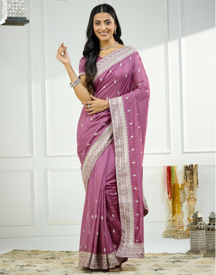 Satrani Embroidered, Embellished Bollywood Silk Blend Saree(Pink)