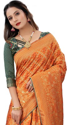 Leeza Store Self Design, Woven Bandhani Silk Blend, Cotton Blend Saree(Orange)