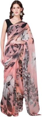 Digidrapes Floral Print Chanderi Chiffon Saree(Multicolor)