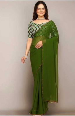 shivika creation Solid/Plain Bollywood Georgette Saree(Light Green)