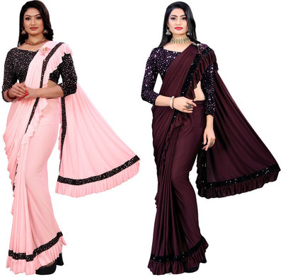 MIJAASHREE Embellished Bollywood Lycra Blend Saree(Pack of 2, Multicolor)
