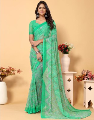 SARETRA MALL Geometric Print Daily Wear Chiffon Saree(Green)