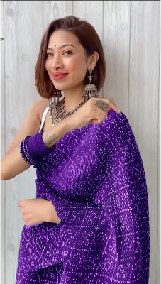 SHIV TEXTILE Printed Lucknow Chikankari Georgette Saree(Purple)