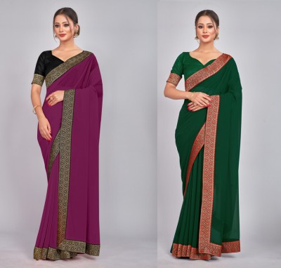 CastilloFab Woven Daily Wear Georgette Saree(Pack of 2, Purple, Green)