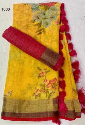 Arpita Fashion Digital Print, Floral Print Bollywood Linen Saree(Multicolor)