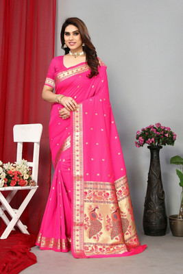 GOLDOLL FAB Woven Paithani Jacquard Saree(Pink)