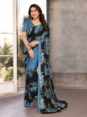 The Textile Hub Self Design Bollywood Georgette Saree(Light Blue)