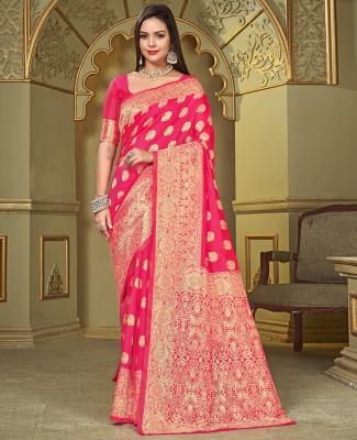 Sariya Woven Banarasi Jacquard, Silk Blend Saree(Pink)