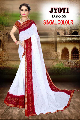 Veer Vision Printed, Polka Print, Self Design Bandhani Georgette Saree(White, Red)
