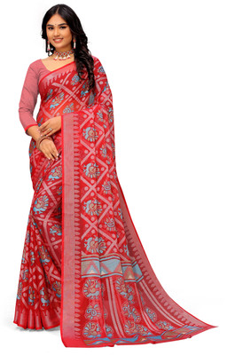 Sanjana Silks Printed, Paisley Bollywood Chiffon Saree(Red)