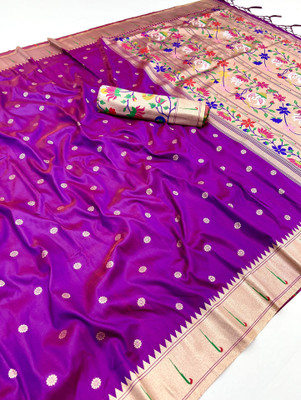 fospy Woven Banarasi Jacquard, Pure Silk Saree(Purple)