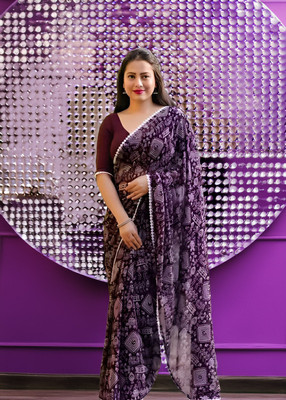 SAREEYA16 Printed Daily Wear Georgette Saree(Purple)