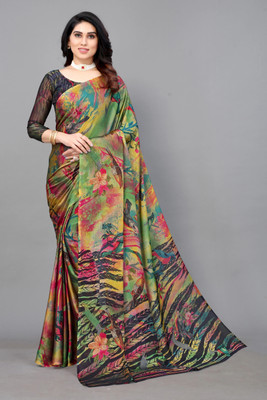 Divastri Printed, Floral Print Daily Wear Chiffon, Georgette Saree(Multicolor, Black)