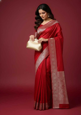 Tilfelle Solid/Plain, Woven Banarasi Satin Saree(Red)