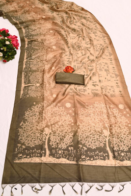 K 5 FASHION Digital Print, Floral Print Bollywood Cotton Silk Saree(Light Green)