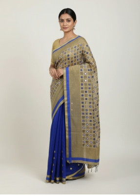Aadishri Applique Handloom Pure Cotton Saree(Dark Blue)