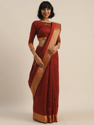 JK ETHNIC WEAR Self Design Chanderi Cotton Silk Saree(Red)