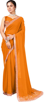 Virendra Textiles Solid/Plain Bollywood Georgette Saree(Yellow)