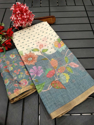 PRTRENDZ Printed Kanjivaram Pure Cotton, Cotton Linen Saree(Multicolor)