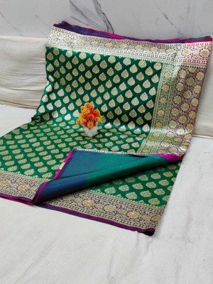 ABM Silk Sarees Woven Banarasi Handloom Silk Blend Saree(Green)