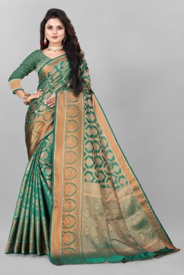 FABFIZA Paisley, Self Design Banarasi Cotton Silk, Cotton Blend Saree(Light Green)