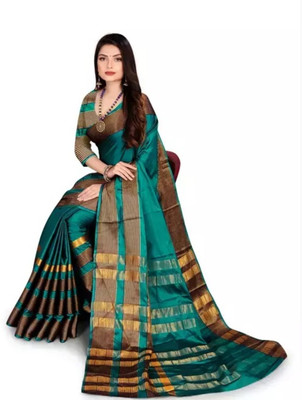 HITESH ENTERPRISE Solid/Plain Daily Wear Cotton Silk Saree(Dark Green)
