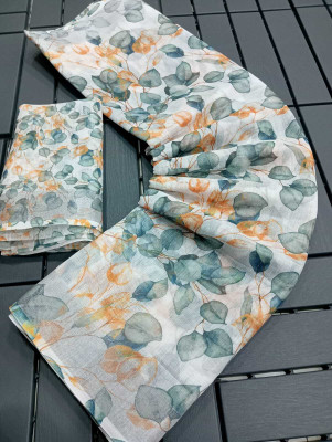 AARAANA Floral Print, Self Design Kanjivaram Linen Saree(Multicolor)
