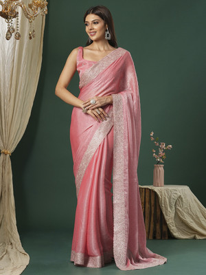Tasrika Embroidered Bollywood Organza Saree(Pink)