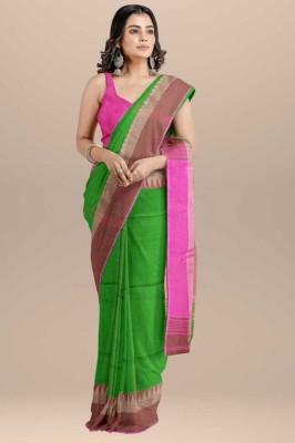 jammdanilaxmi Printed Handloom Cotton Silk Saree(Green)