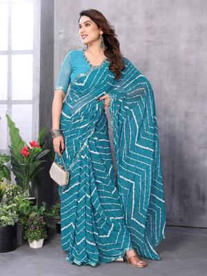 TTH Printed Bollywood Georgette Saree(Light Blue, White)