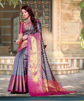 jayant creation Self Design, Woven Banarasi Silk Blend, Jacquard Saree(Grey)