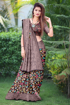 jeravi Digital Print Kalamkari Tussar Silk Saree(Brown)