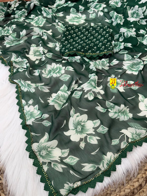 bhavika silk mills Floral Print Daily Wear Georgette Saree(Green)