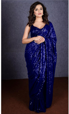 GANPATIJI FASHION Embroidered, Embellished Bollywood Georgette Saree(Blue)