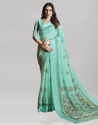 Divastri Floral Print, Geometric Print, Printed Bollywood Cotton Silk Saree(Blue, Multicolor)