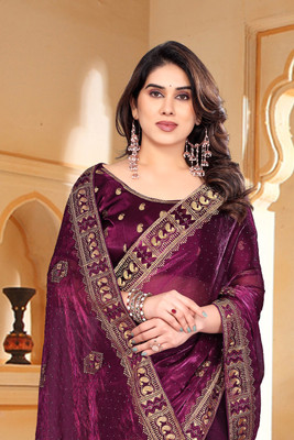 KHRITI FAB Woven Bollywood Jimmy choo Saree(Purple)