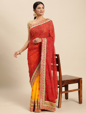 Pandadi Saree Printed Bandhani Georgette Saree(Yellow)