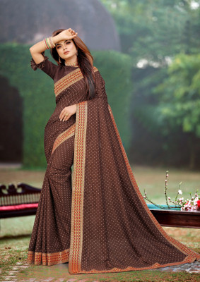 RAJESHWAR FASHION Printed Bollywood Cotton Silk Saree(Brown)