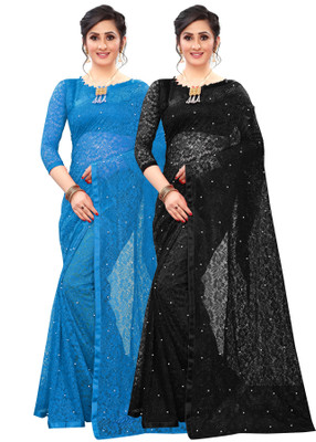LOROFY Embellished Bollywood Net Saree(Pack of 2, Multicolor)