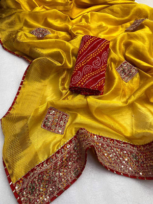 KAVYANSH CREATION Embellished Bandhani Cotton Blend Saree(Mustard)