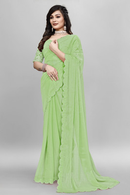 GRIFEZ Solid/Plain Bollywood Organza Saree(Light Green)