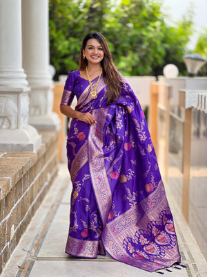 RUPAL CREATION Woven Bollywood Silk Blend Saree(Purple)